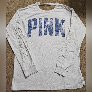PINK Victoria's Secret HTF Watercolor Shiny Spellout Open Back Tee